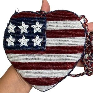 Glass beaded Heart shaped American Flag Crossbody Bag!